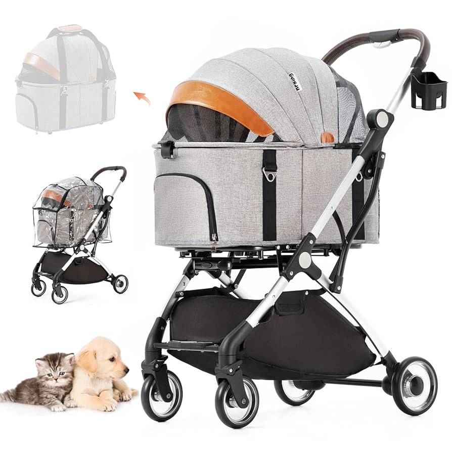 ペットカート　対面式　分離式　犬用品　4輪　グレー　2way 多機能 ペットカート 分離 2way 取り外し 対面式 バスケット 軽快走行